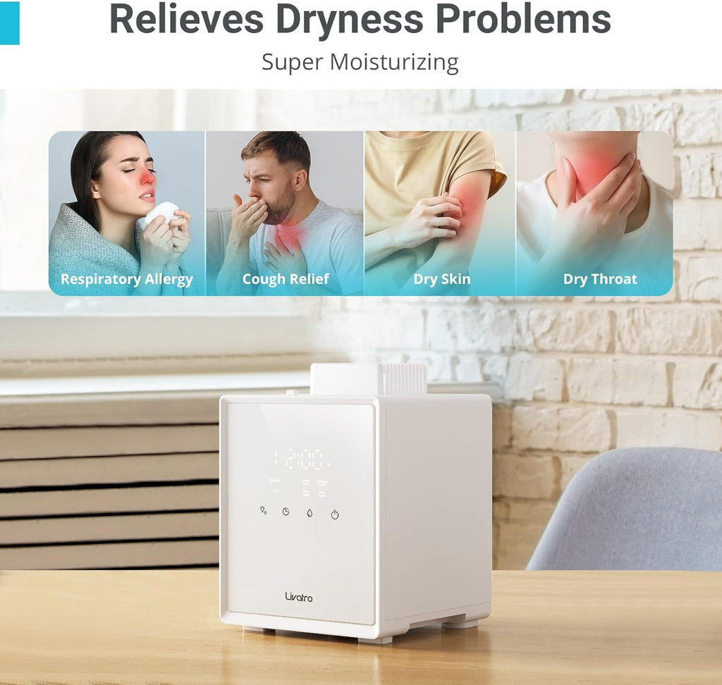 Livatro Stainless Steel Humidifier, 3L Warm Mist Humidifier, Easy Clean with Warm Steam Humidifier, Healthy Air Mist Humidifiers for Bedroom Living Room, with Sleep Mode and Auto-off Setting