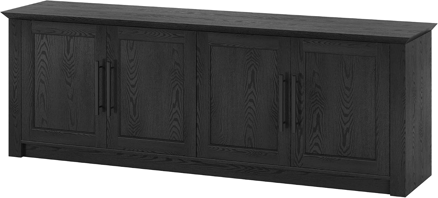 Henn&Hart TV Stand for TVs up to 78' with 2 Conceal Storage Cabinets and Adjustable Shelves for Living Room, Family Room, or Office, Natural Black