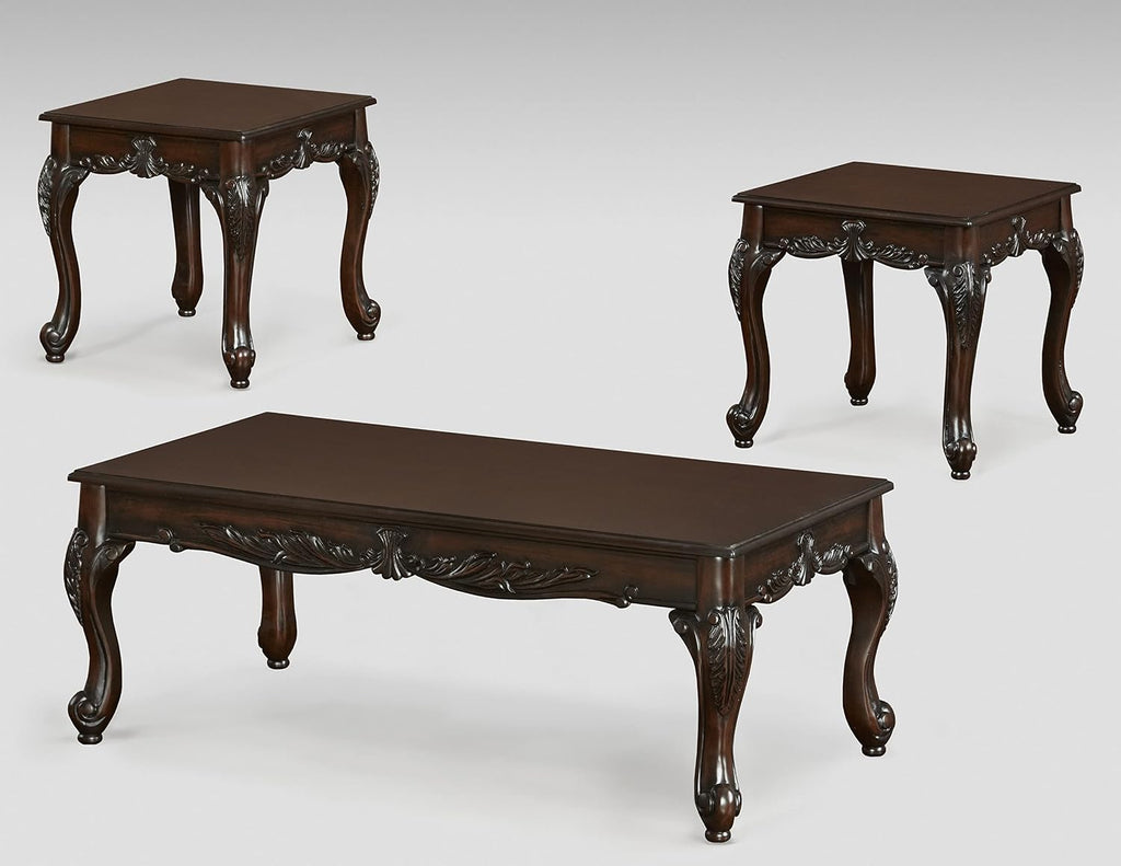 Hernen Carved Wood Frame 5-Piece Living Room Set, Gray