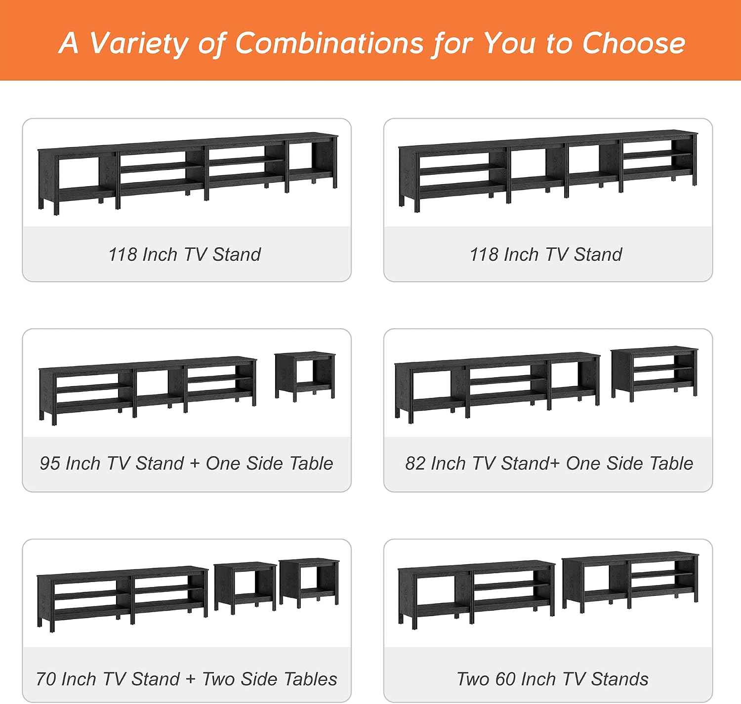 WAMPAT LED TV Stand for TVs up to 85 Inch, Black Entertainment Center for 85 90 100inch TV Console Table with 6 Cubby Storage for Living Room Bedroom