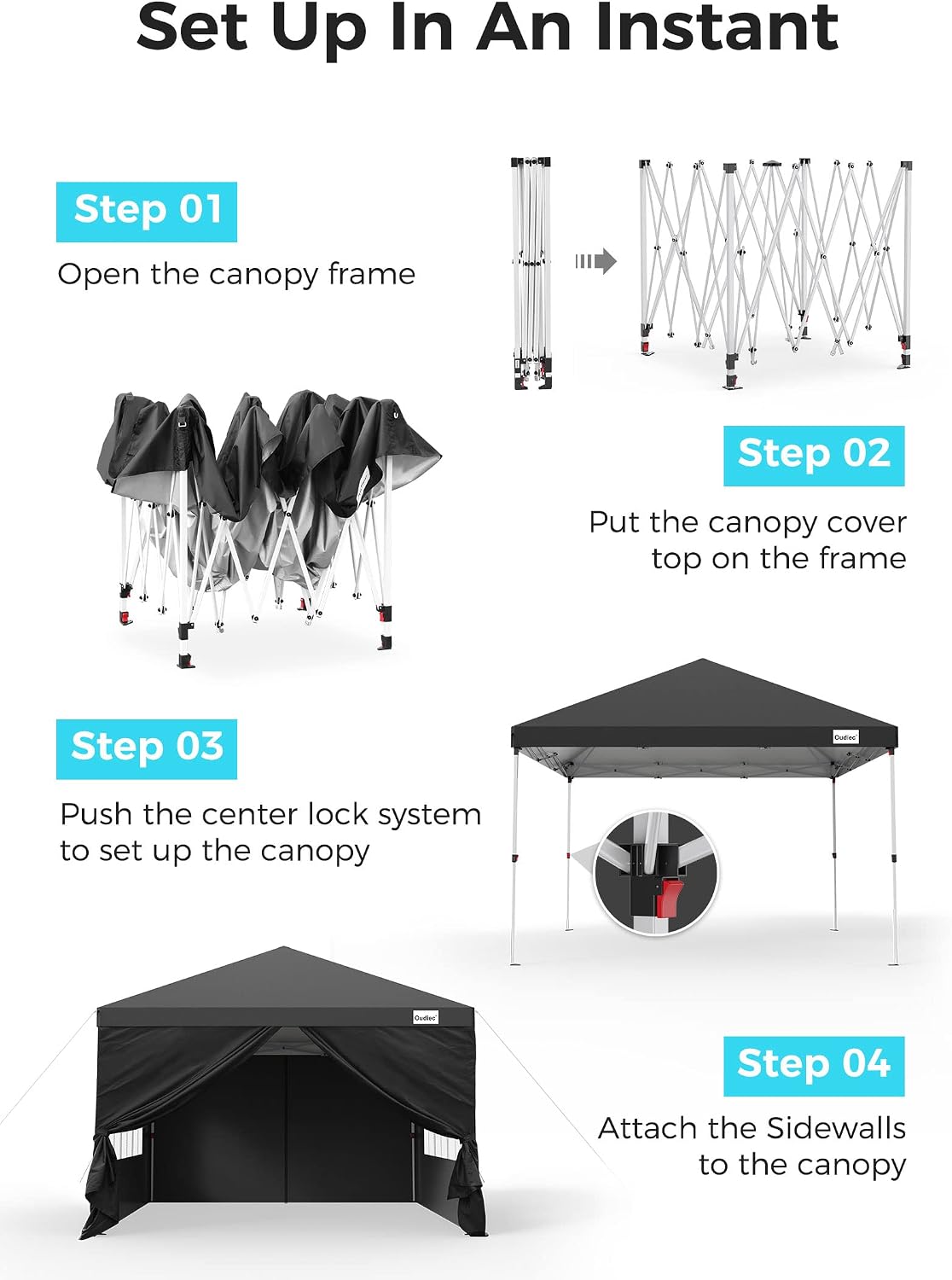 Pop up Canopy Tent - 10x10ft Outdoor Tent with Window and Removable Side Wall Door, Waterproof Camping Awning Gazebo-Tent for Outdoor, with Wheeled Storage Box