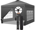 10x10 Pop Up Canopy Tent with One Push Setup, Portable Sun Shade Tent, Instant Easy Up Canopy with 4-Sidewalls & Wheeled Bag, Outdoor Fldable Gazebo with Vent Top, Grey.