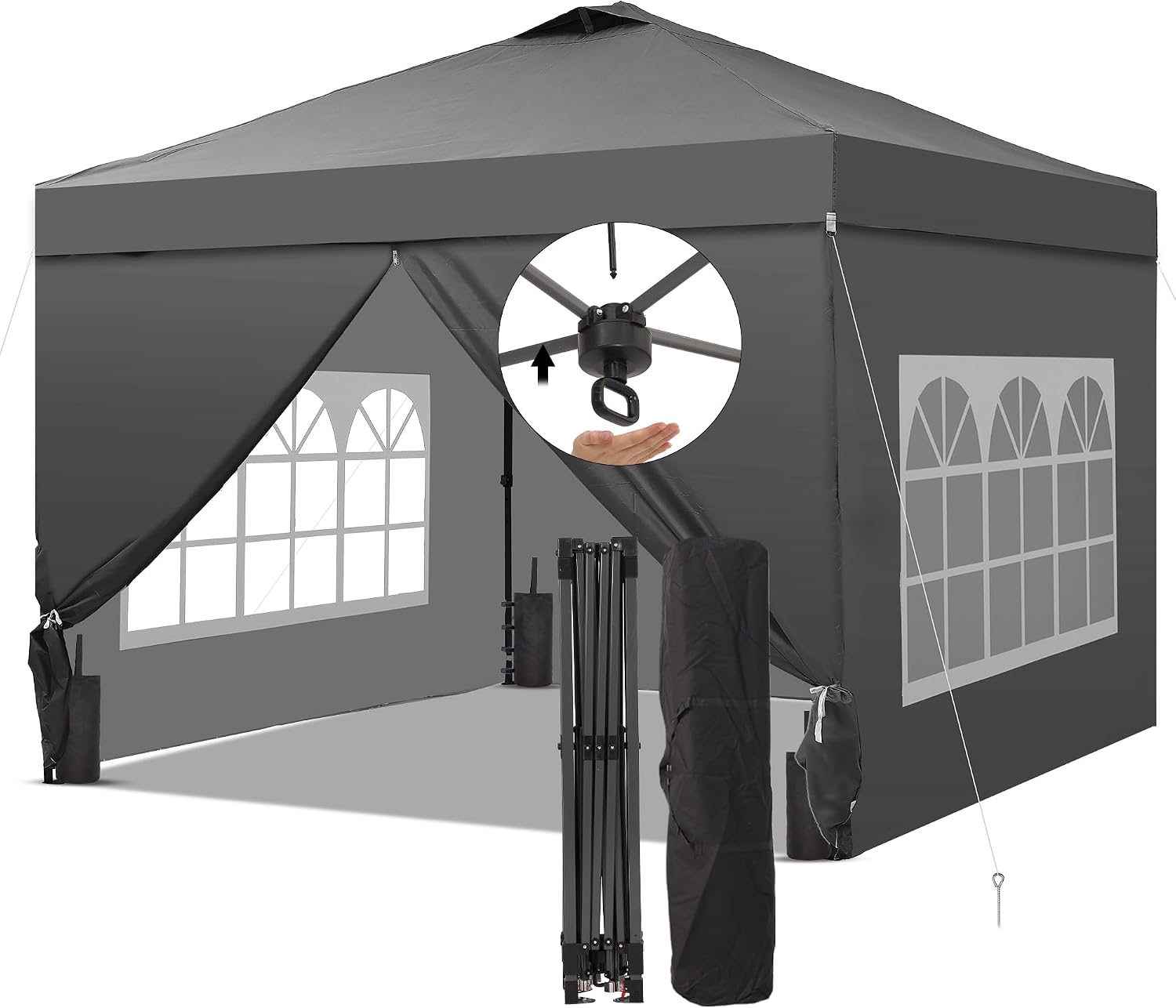 10x10 Pop Up Canopy Tent with One Push Setup, Portable Sun Shade Tent, Instant Easy Up Canopy with 4-Sidewalls & Wheeled Bag, Outdoor Fldable Gazebo with Vent Top, Grey.