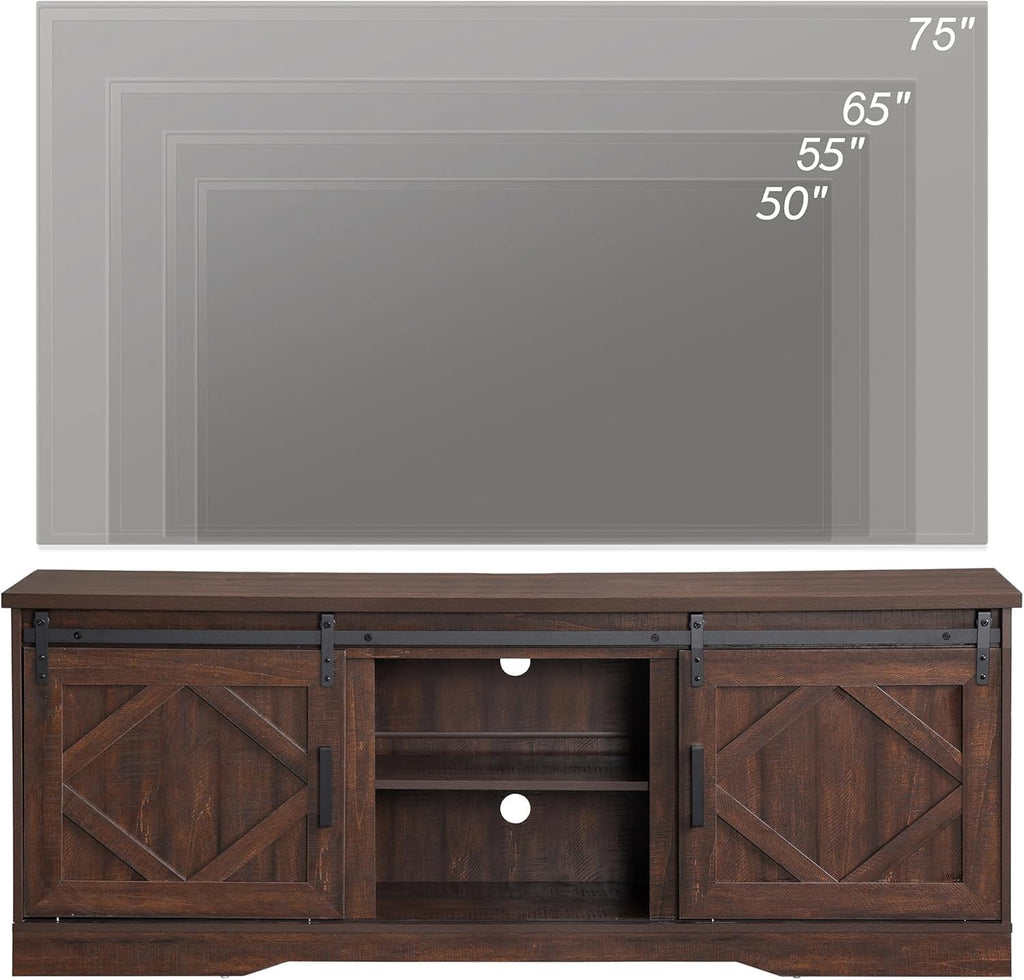 WAMPAT Modern Farmhouse 3 in 1 TV Stand for up to 95' TVs,Wood Media TV Console Table with Storage Cabinets and Sliding Barn Doors,Entertainment Center for Living Room Bedroom,Rustic Brown