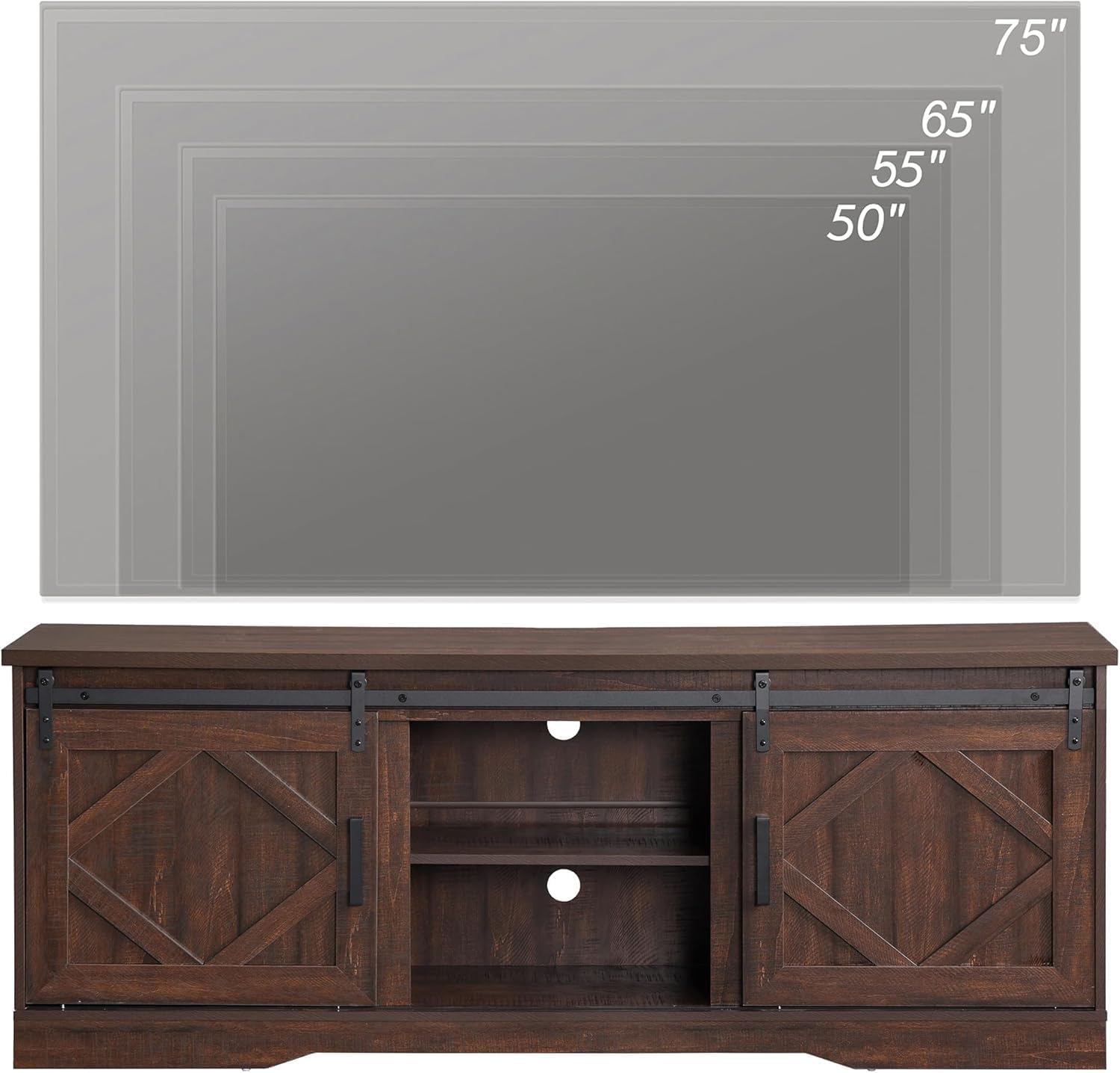 WAMPAT Modern Farmhouse 3 in 1 TV Stand for up to 95' TVs,Wood Media TV Console Table with Storage Cabinets and Sliding Barn Doors,Entertainment Center for Living Room Bedroom,Rustic Brown