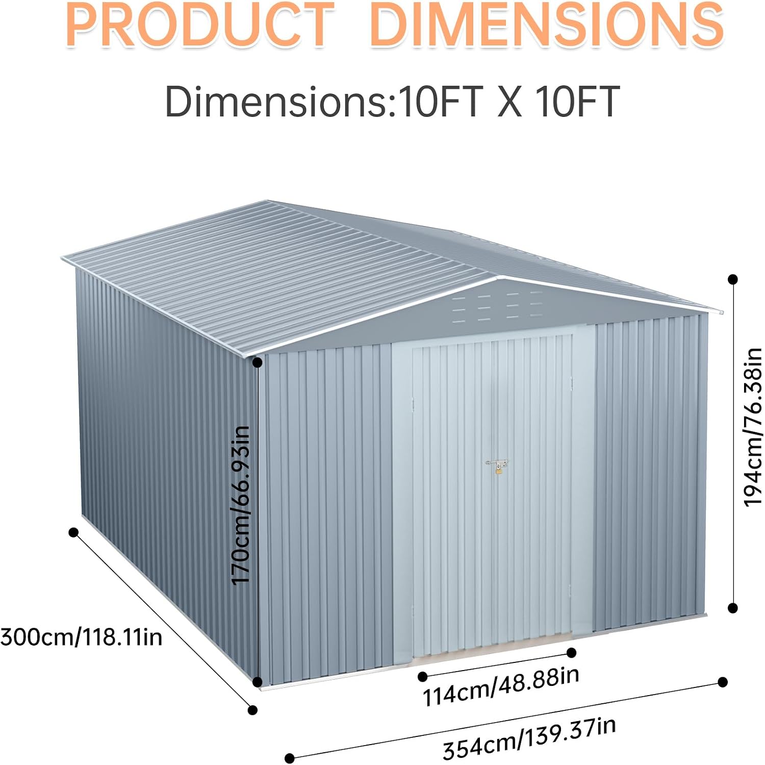Large Metal Storage Shed, 10x10 FT Outside Storage Shed, Outdoor Storage Tool Shed with Lockable Doors and Air Vents, Garden Sheds for Backyard
