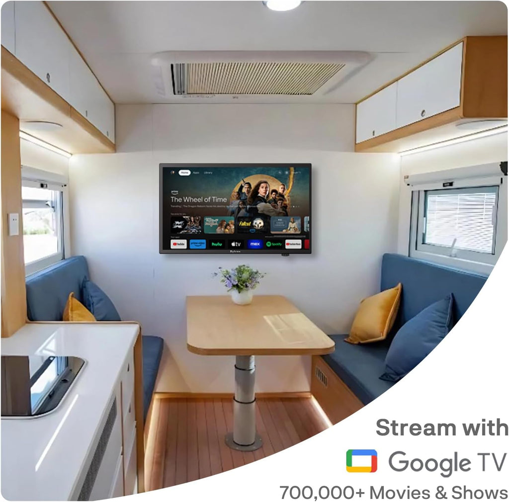 SYLVOX 19-Inch RV TV, 12 Volt Smart TV with Google OS, 178° Wide Viewing, HDMI/USB Ports, AC/DC Power, Voltage Protection for Camper, Motorhome and RV Use