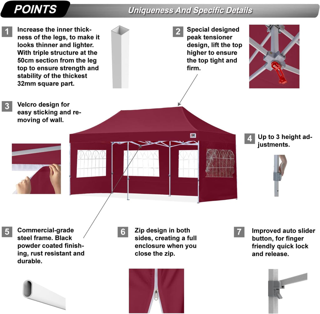 ABCCANOPY Outdoor Winter Gazebo 8x16, Premium Instant Pop Up Canopy Tent with Elegant Church Window,Snow and Rain Protection, Bonus Wheeled Bag,Burgundy