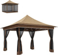 Outsunny 12 x 12 ft. Pop Up Canopy Tent with Mesh Netting, UPF50+ Instant Sun Shelter with Carry Bag, Height Adjustable Party Tent Instant Event Shelter for Garden, Patio, Beige