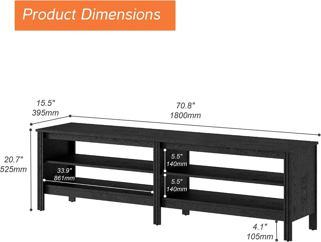 WAMPAT Modern TV Stand for 75 Inch TV, Entertainment Center for 55 60 65 70 inch TV Console Table with 4 Cubby Storage for Living Room Bedroom, Black