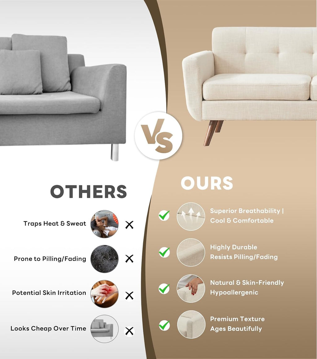 Tbfit Loveseat Sofa, 65' W Mid Century Modern Love Seat Couches for Living Room, Button Tufted Upholstered Small Sofa Couch for Bedroom, Beige