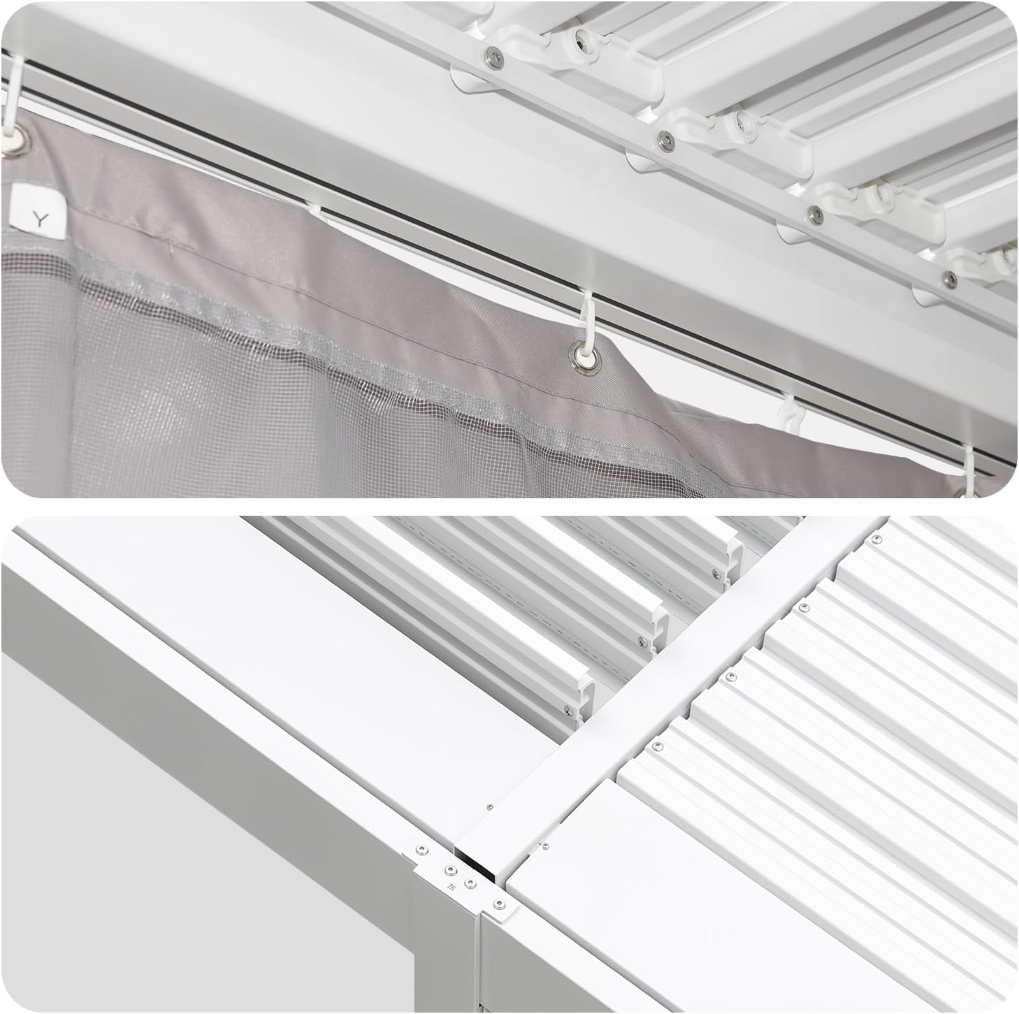 MELLCOM Louvered Pergola 10x12, Outdoor Rustproof Shelter with Adjustable Roof, Steel Aluminum Gazebo with Waterproof Curtains and Netting for Patio Deck, White
