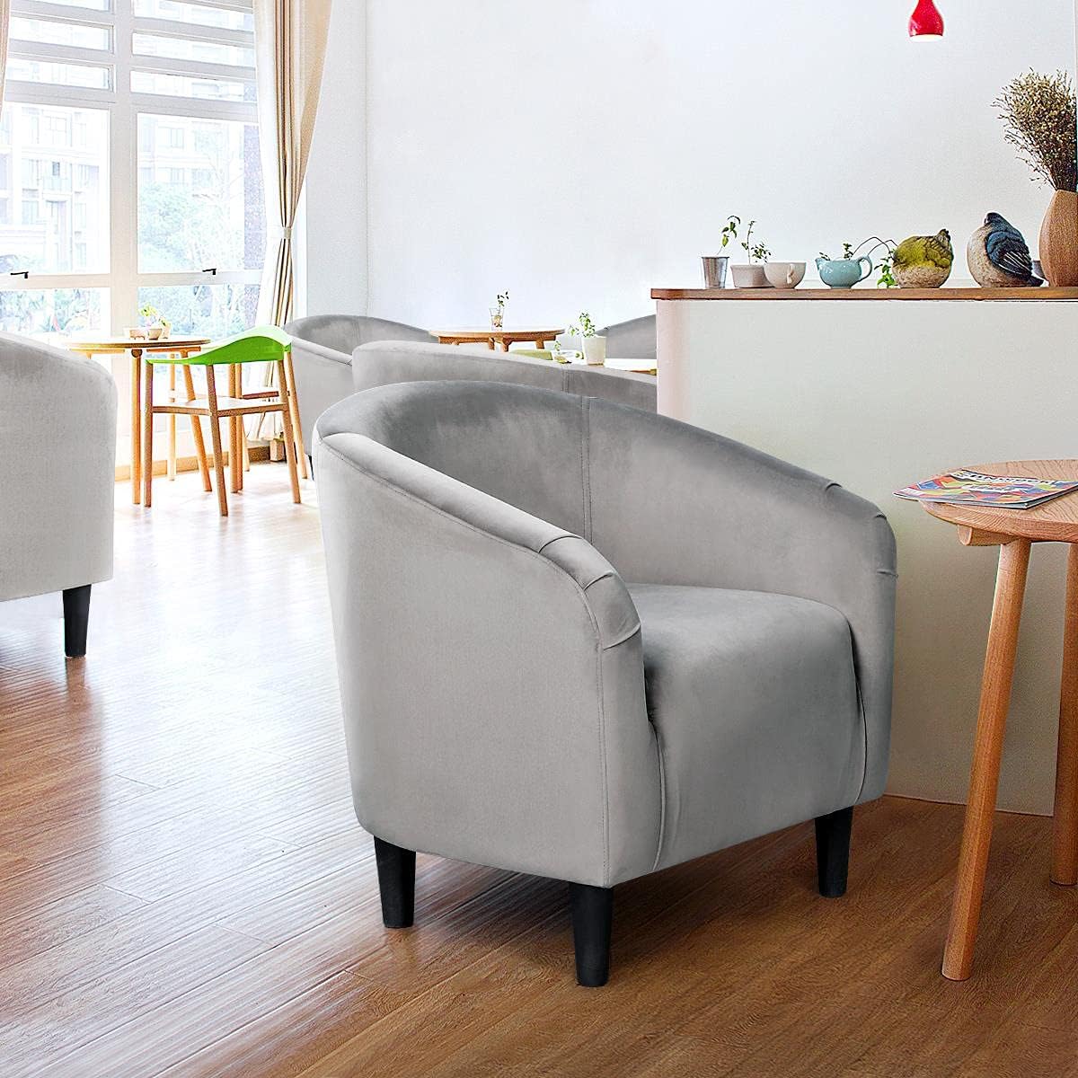 Yaheetech Living Room Chair, Velvet Accent Chair, Upholstered Barrel Chair, Sitting Chair with Armrest and Low Back for Living Room Bedroom Reception Room, Gray