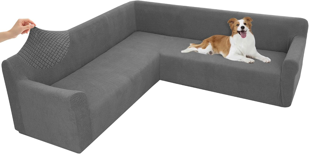 Arfntevss Stretch Sectional Couch Covers L Shaped Corner Sectional Sofa Cover Washable Jacquard Soft Fleece U Shape Sofa Slipcovers Anti Slip Furniture Protector for Dogs Pets (X-Large, Gray)