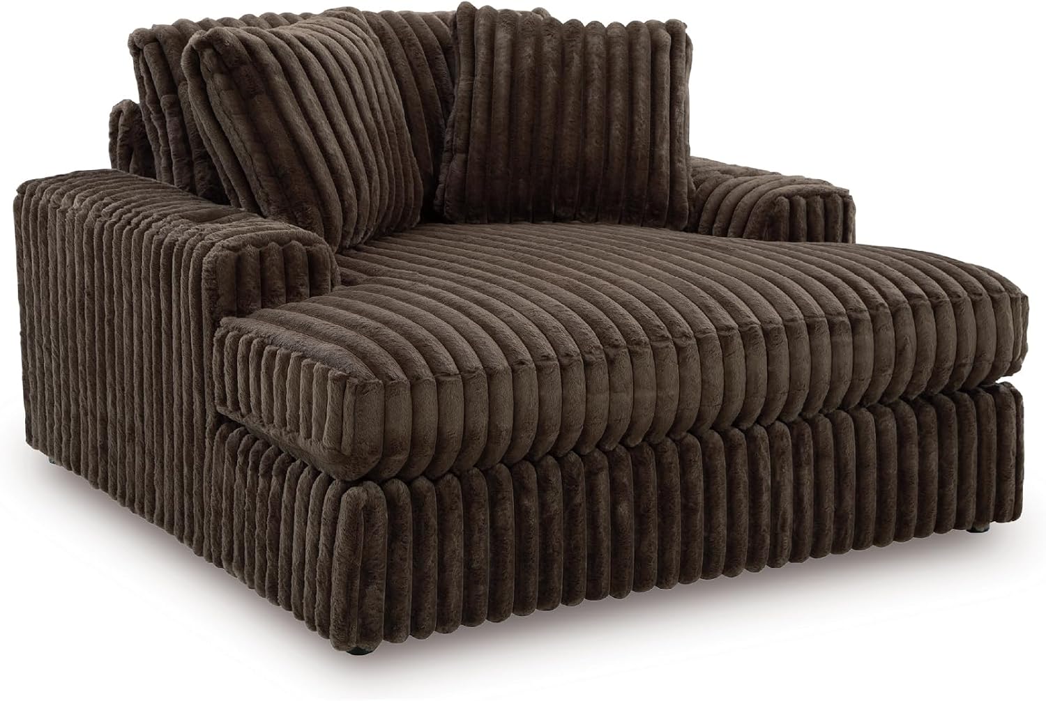 Signature Design by Ashley Midnight-Madness Contemporary Oversized Chaise with Reversible Cushions, USB Ports and Cup Holders, Dark Brown