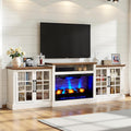 AMERLIFE 97' Farmhouse Fireplace TV Stand, Entertainment Center with Large Storage Space and Adjustable Shelf, Media Console for Living Room, White/Barnwood