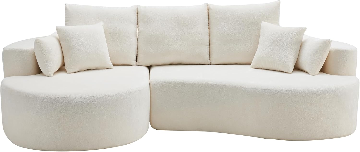 Christopher Knight Home Carden 106' Curved Modular Sectional Sofa, Comfy Sofa Couch with Chaise Lounge, Modern Cloud Couch with Deep Seat, Fabric Upholstered Seating Set for Living Room Bedroom, White