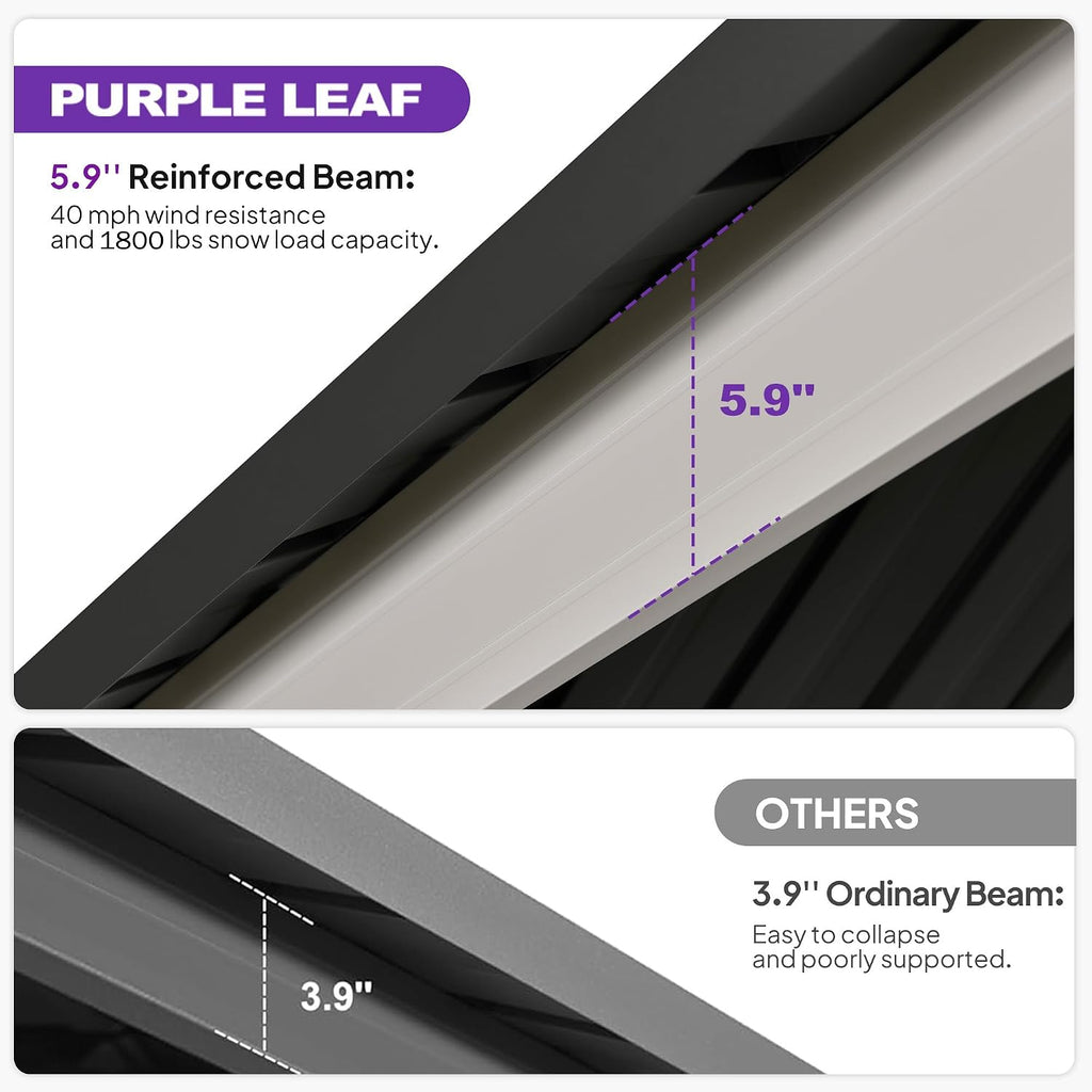 PURPLE LEAF 10' X 10' Outdoor Gazebo Galvanized Steel Double Roof White Aluminum Frame Hardtop Heavy Duty Gazebo with Curtain and Netting for Patio Garden and Backyard, Grey