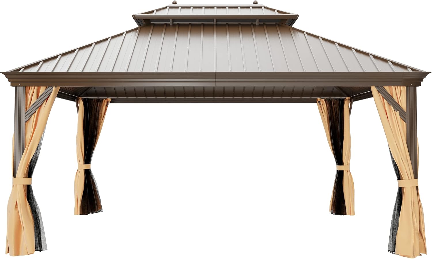 12'x16' Hardtop Gazebo Outdoor Aluminum Patio Double Roof Galvanized Steel Canopy with Netting and Curtains for Garden, Backyard, Deck and Lawns.