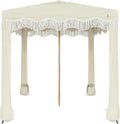 AMMSUN Beach Cabana with Fringe, 7' x 7' Boho Beach Canopy with Tassels, Easy Set up & Premium Wood Pole, Cabana Tent with Sand Pockets, Instant Sun Shade for Sand, Garden, Patio, Beige
