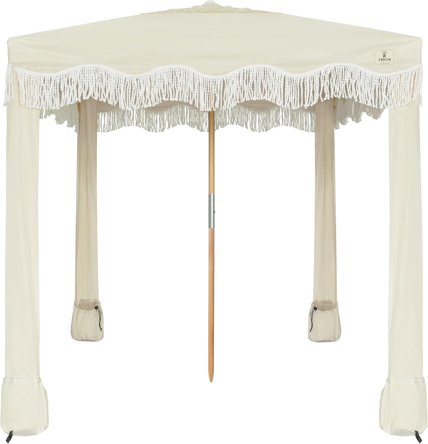 AMMSUN Beach Cabana with Fringe, 7' x 7' Boho Beach Canopy with Tassels, Easy Set up & Premium Wood Pole, Cabana Tent with Sand Pockets, Instant Sun Shade for Sand, Garden, Patio, Beige