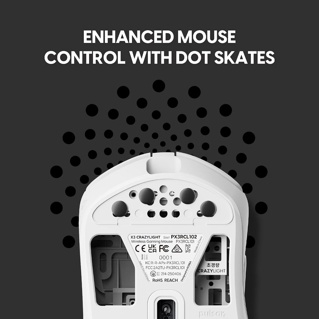 Pulsar Gaming Gears X3 Crazylight Wireless Gaming Mouse, Ultra Lightweight 1.51 oz (43g), Hybrid Ergonomic, Optical Switch, 32000 DPI, 750 IPS, XS-1 Sensor, 8k Compatible (Uyuni White)