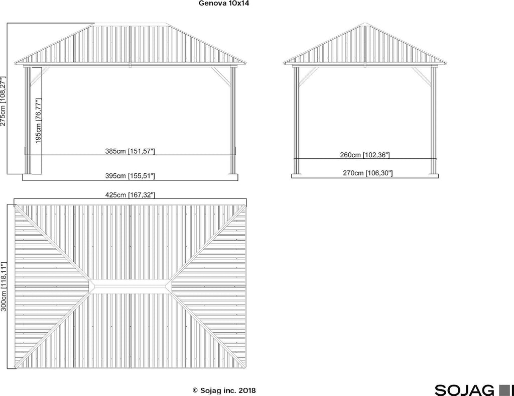 Sojag 10' x 14' Genova Hardtop Gazebo 4-Season Outdoor Weather-Resistant Aluminum Frame Shelter with Mosquito Net, Black,Brown