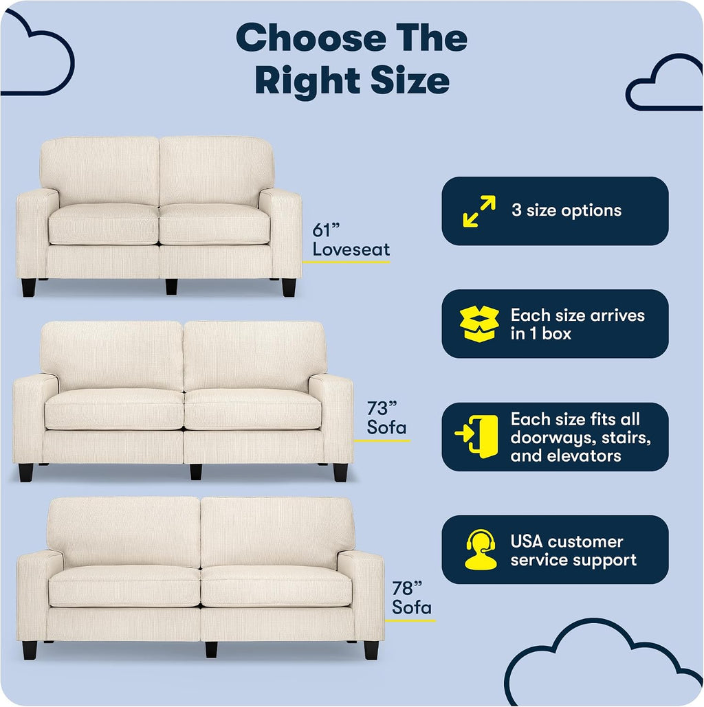 Serta Palisades 78' Track Arm Sofa, Easy Care Polyester, Soft Pillow Back, Pocket Coil Seat Cushions, Removable Covers, Loveseat or Couch for Small Spaces, Living Rooms or Bedrooms, Buckwheat Beige