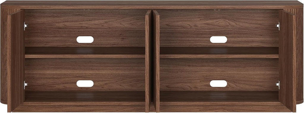 Henn&Hart TV Stand for TVs up to 75'' with 2 Ribbed Storage Cabinets with an Adjustable Shelf for Living Room, Family Room, or Office, Medium Walnut
