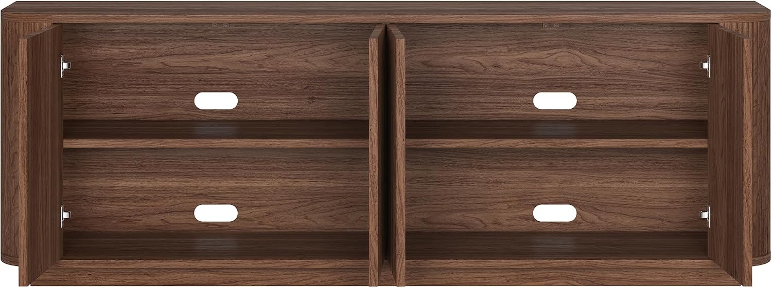 Henn&Hart TV Stand for TVs up to 75'' with 2 Ribbed Storage Cabinets with an Adjustable Shelf for Living Room, Family Room, or Office, Medium Walnut