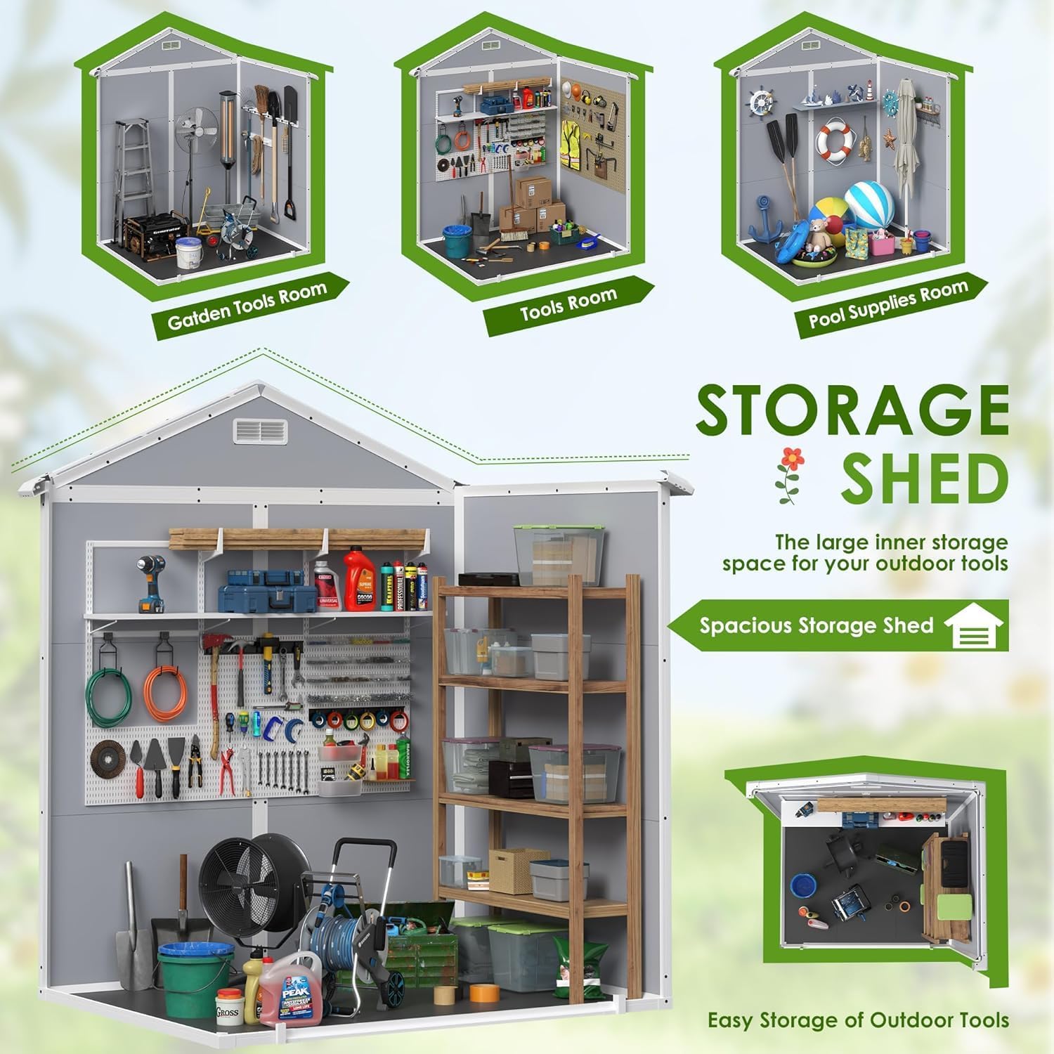 JUMMICO 6x4 FT Outdoor Storage Shed with Floor – Lockable Resin Garden Shed, Waterproof Plastic Tool Storage for Patio, Backyard & Lawn