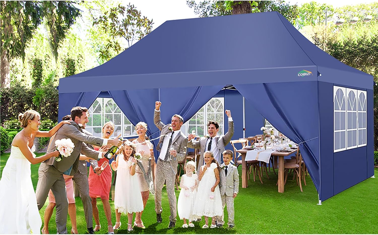 COBIZI Canopy 10x20 Pop Up Canopy Tent with 6 Sidewalls, Waterproof Commercial Canopy Ez Outdoor Instant Gazebo Easy to Set up Event Shelter, Garden Tents for Parties with Sandbags, Dark Blue