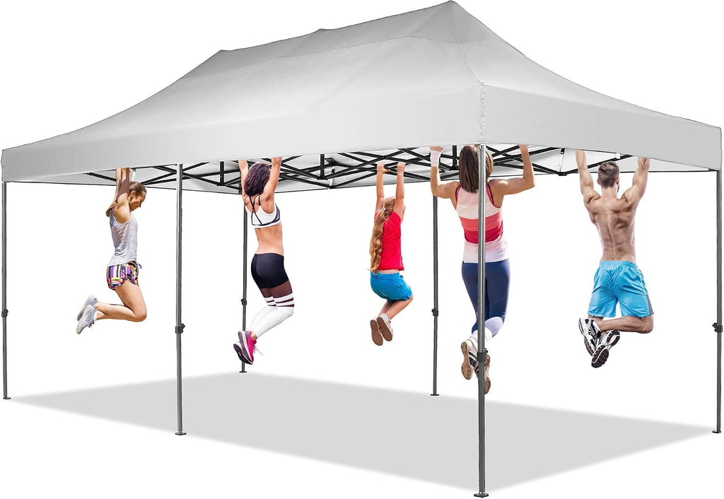 GDY 10x20 ft Instant Pop up Canopy, Folding Heavy Duty Height Adjustable Shelter Gazebos with Wheeled Bag,White.