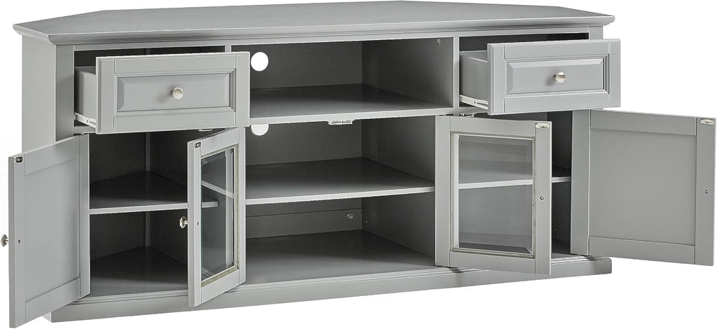 Crosley Furniture Corner TV Stand for 65+ inch TVs, Entertainment Center with Adjustable Storage Shelves, Gray