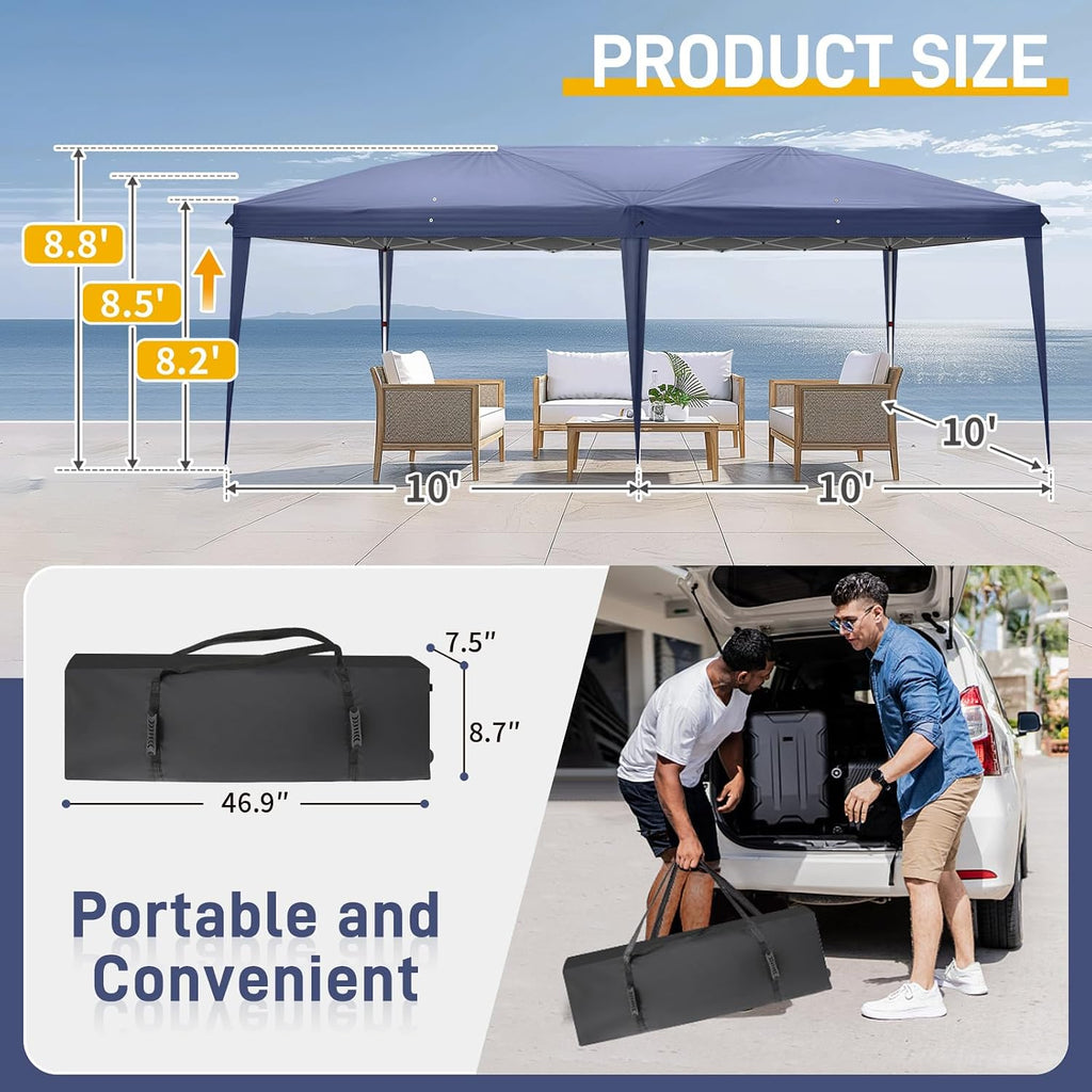 Outvita Canopy Tent Pop Up 10x20 ft, One Push Setup Instant Outdoor Sun Shelter with 6pcs Sidewalls and Carry Bag for Party Wedding Graduation Event Commercial Trade