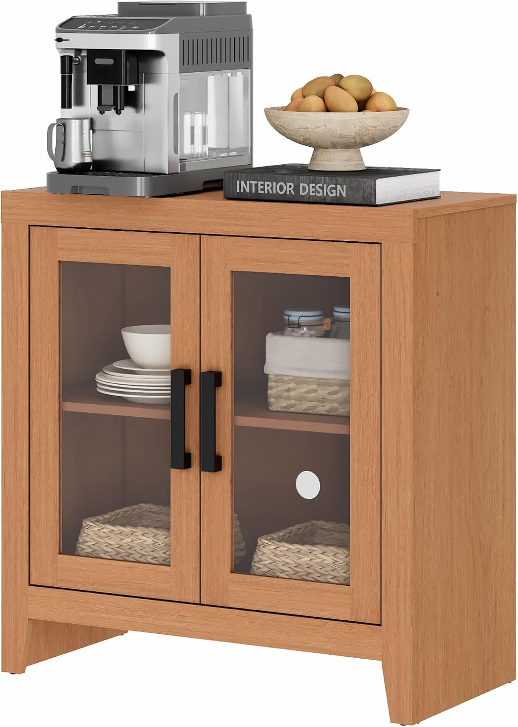 WAMPAT Farmhouse TV Stand for TVs up to 50', Rustic Wood Entertainment Center with Adjustable Shelf, Glass Doors & Storage, Media Console Cabinet for Living-Room, Bedroom, Mocha