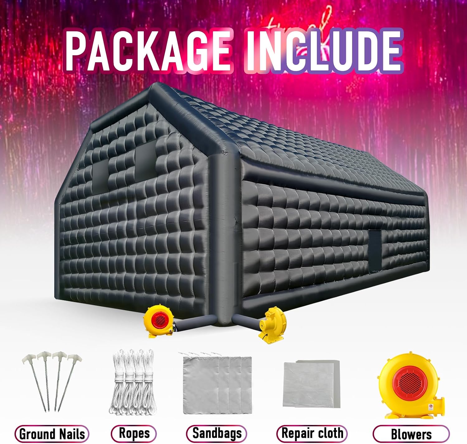 Large Black Inflatable Nightclub 30x20x13Ft Disco Cube Gazebo Event House with Logo Area Portable Inflatable Party Tent for Birthday, School Events, Backyard Party, Rental Business