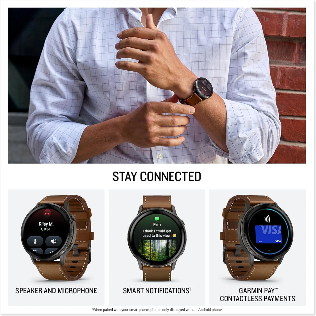 Garmin Venu 4, 45mm, Advanced Fitness Tracker GPS Smartwatch, 1.4' AMOLED Display, Built-in Flashlight, 12 Days of Battery Life, Slate with Brown Leather Band (Watch Bundle)