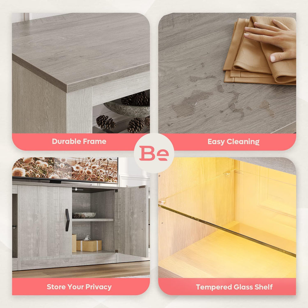 Bestier 70 Inch Led TV Stand for 75 Inch TV Large Entertainment Center Gaming with Adjustable Glass Shelves Two Cabinets Modern TV Console for Living Room 22 RGB Modes, Wash White