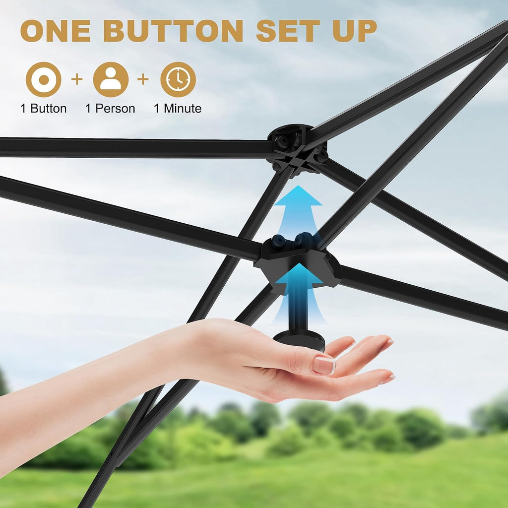 10'X10' Pop Up Canopy Tent with 3 Sidewalls, Beach Tent with One Push Setup, Outdoor Sun Shade for Parties, Camping, UPF 50+ All Weather Waterproof, with Weight Bags & Wheeled Carry Bag