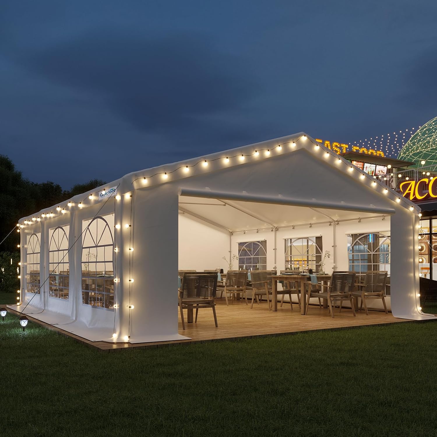 Quictent 20x20 Party Tent Heavy Duty PVC Fire Retardant, Outdoor Commercial Gazebo White Wedding Canopy with Removable Sidewalls