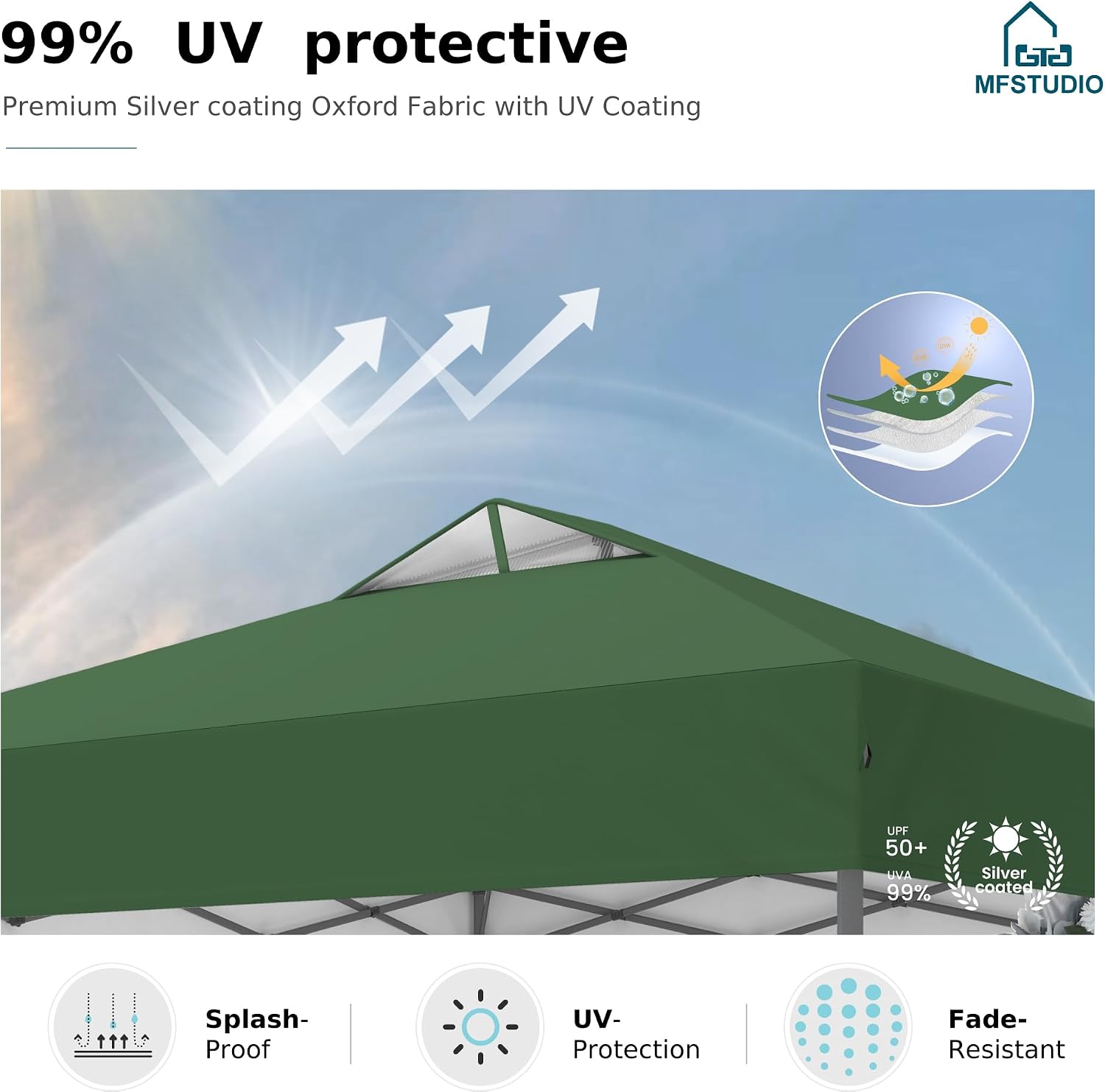 MFSTUDIO 10x10 Pop up Canopy Tent, Gazebo Shelter Sun Shade Canopies One Push Setup Portable Popup Easy Set up Tents with Vented Top,Storage,4 Sandbags,for Beach,Parties,Camping