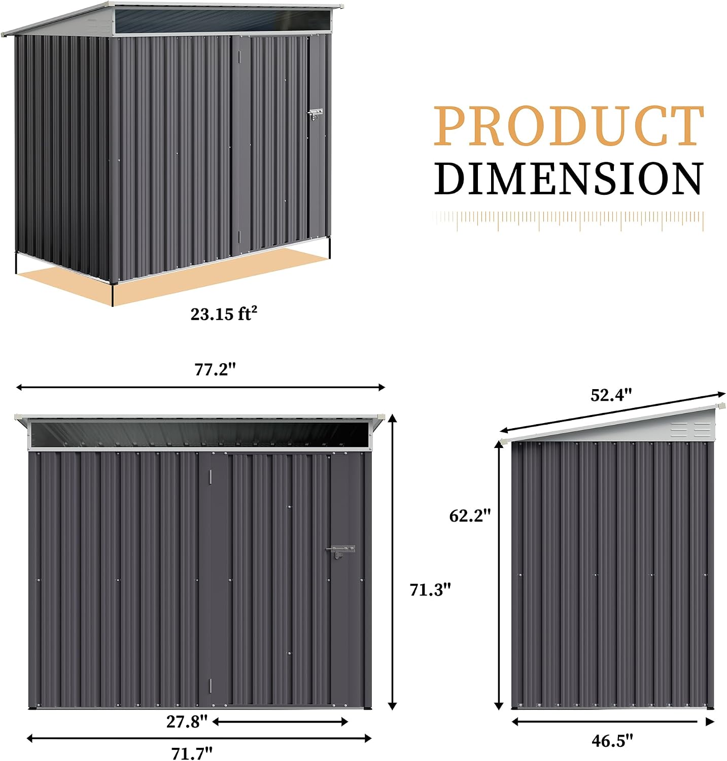 Vongrasig 6x4 FT Outdoor Storage Shed, Metal Lean to Shed with Window and Lockable Door, All-Weather Graden Tool Shed for Backyard Garden Patio Lawn, Dark Grey
