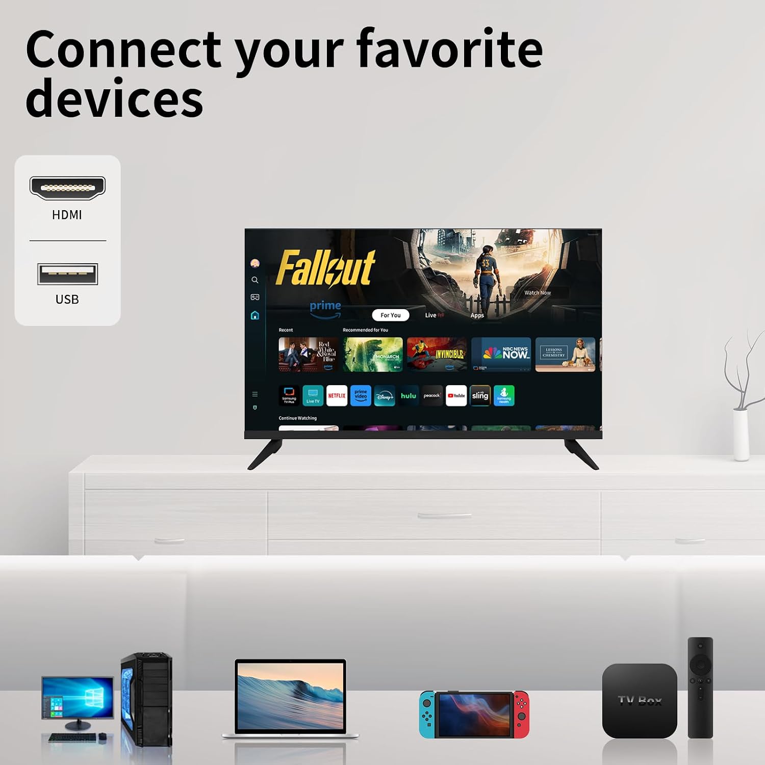 ATYME 32-inch 720p HD LED Smart TV Powered by Tizen Os,WiFi Television, HDR 10, HDMI, Bluetooth, Flat Screen Television, 1*USB 3* HDMI 1*VGA ARC Dual Channel 8W