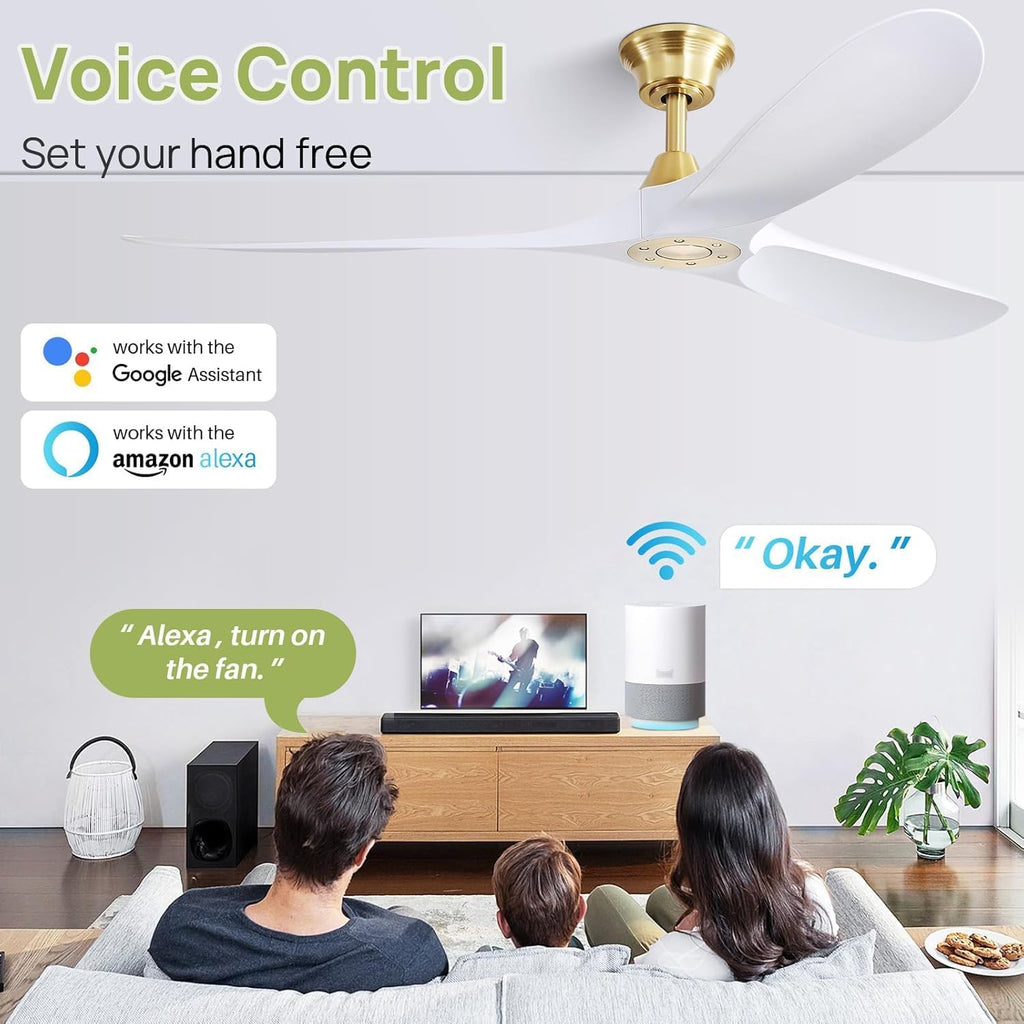 CACI Mall 60' Ceiling Fan No Light, White Smart Ceiling Fan with Remote Control, Modern, without Light, Quiet Reversible DC Motor for Outdoor, Living Room, Bedroom, Patio, Porch