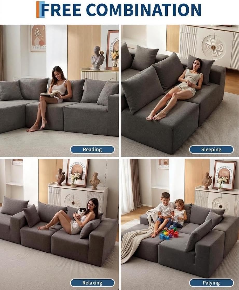 Garvee 108' Modular Sectional Sofa,Cloud Couch Sectional with Left Chaise | Compressed l Shaped Sofa for Living Room | Boneless Couch & Sofa Bed Design,No Assembly Required, Gray
