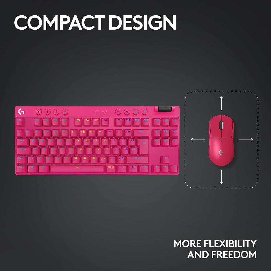 Logitech G PRO X TKL Lightspeed Wireless Gaming Keyboard, Ultra-Portable Tenkeyless Design, LIGHTSYNC RGB, PBT keycaps, Tactile Switches (GX Brown) - Magenta
