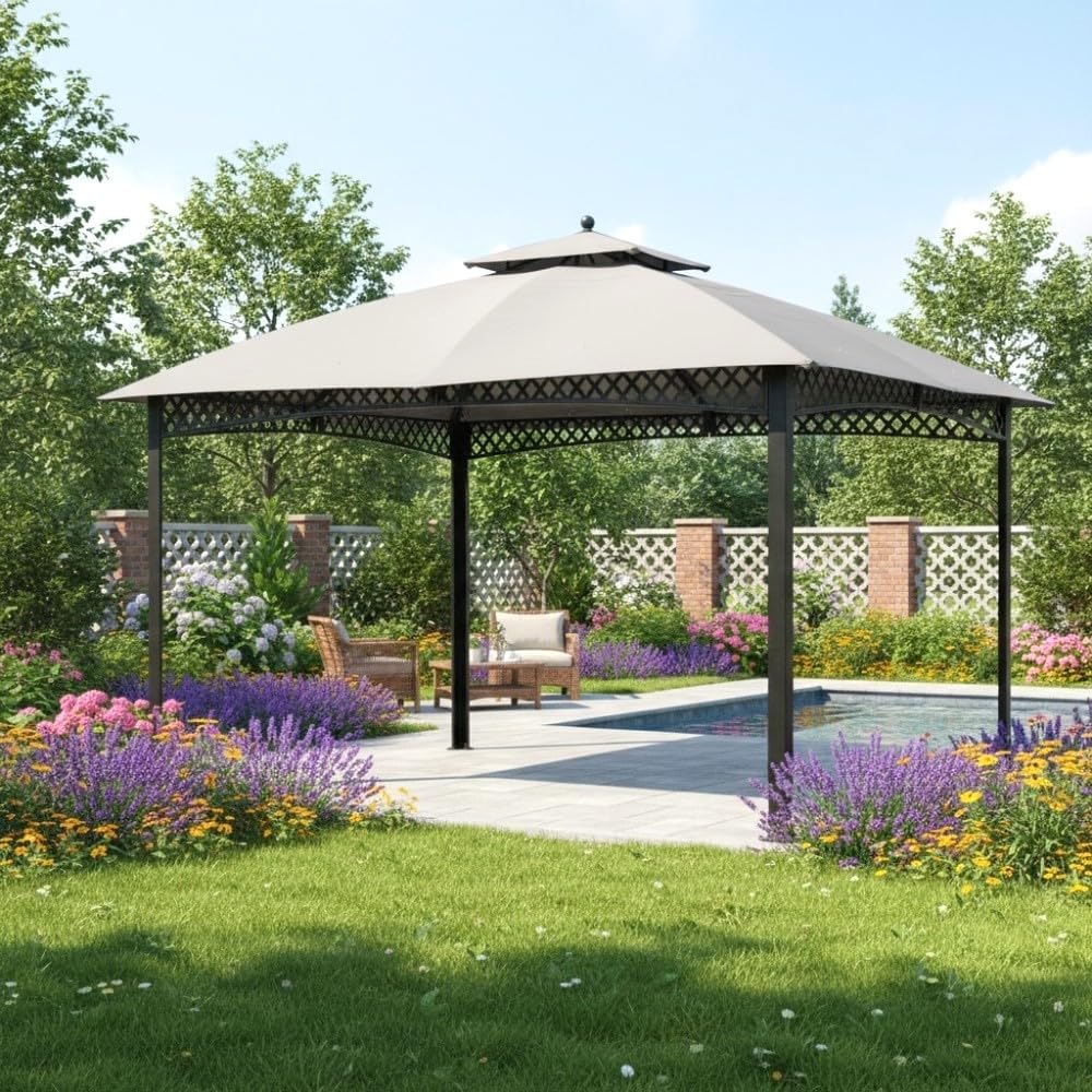 Garden Winds Reinforced Replacement Canopy Top Cover Compatible with The L-GZ717PST-C, A111001701 Windsor Dome 10' x 12' Gazebo - Classic Stone, RipLock 350