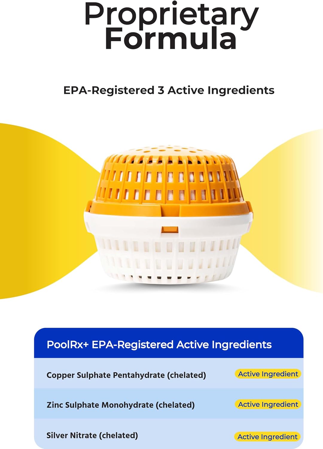 PoolRx+ Mineral Algaecide 4-Unit Pack, up to 6-Month Algae Control, for 5K-7.5K gallons, Orange & White, New Formula with Silver.