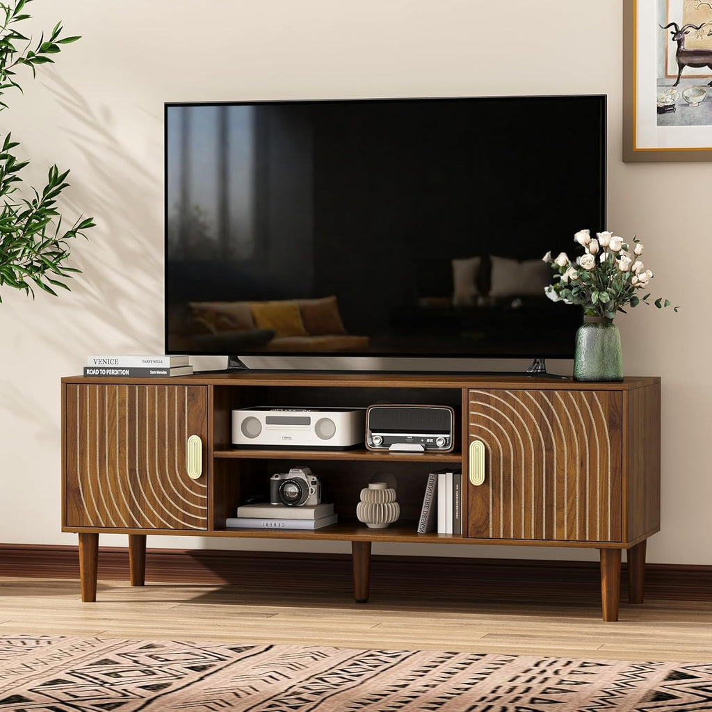 47' TV Stand for TVs up to 55 Inch, Entertainment Center with Storage and Adjustable Shelves, Modern Media Console for Living Room, Walnut
